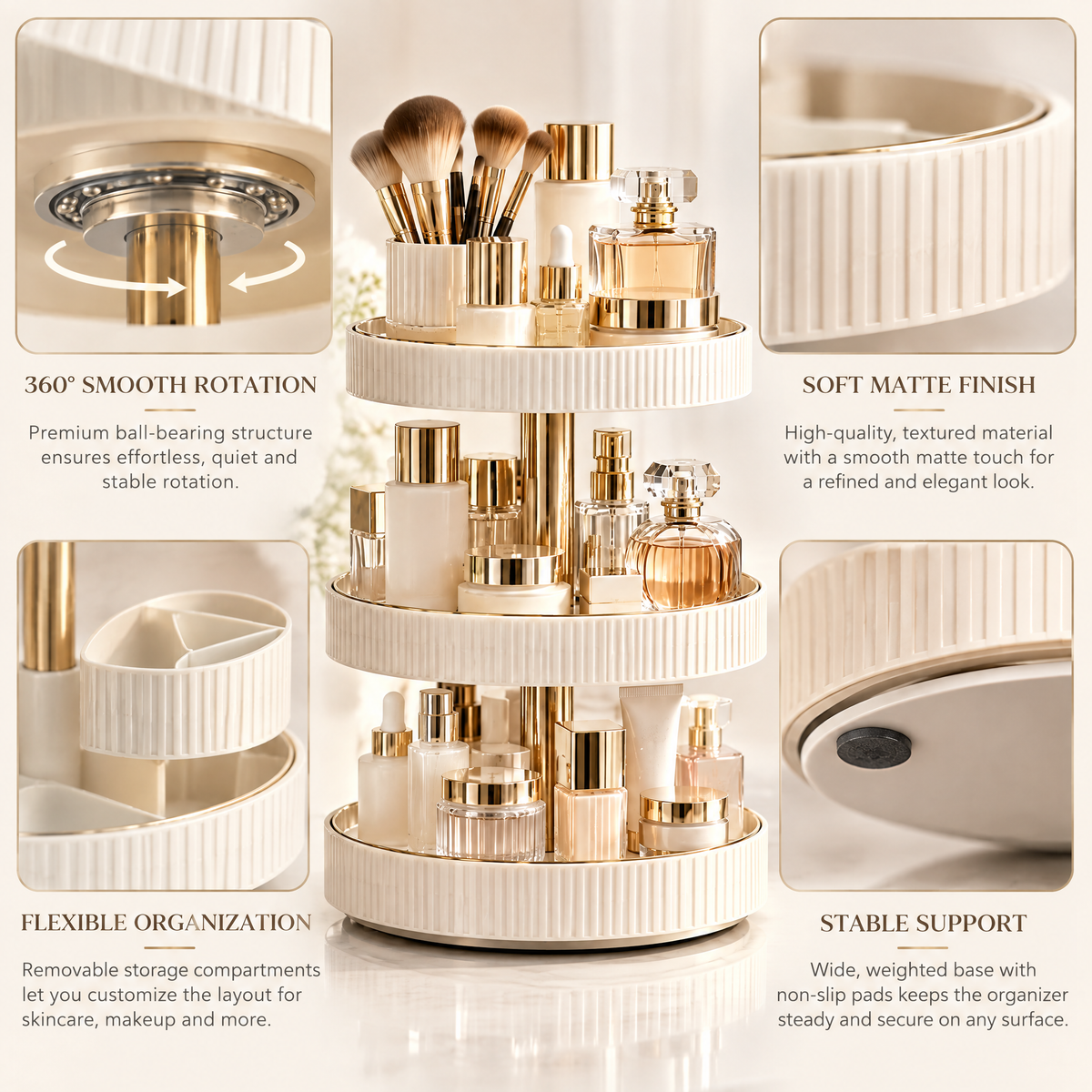 Varenlith™ 3-Tier Rotating Vanity Organizer