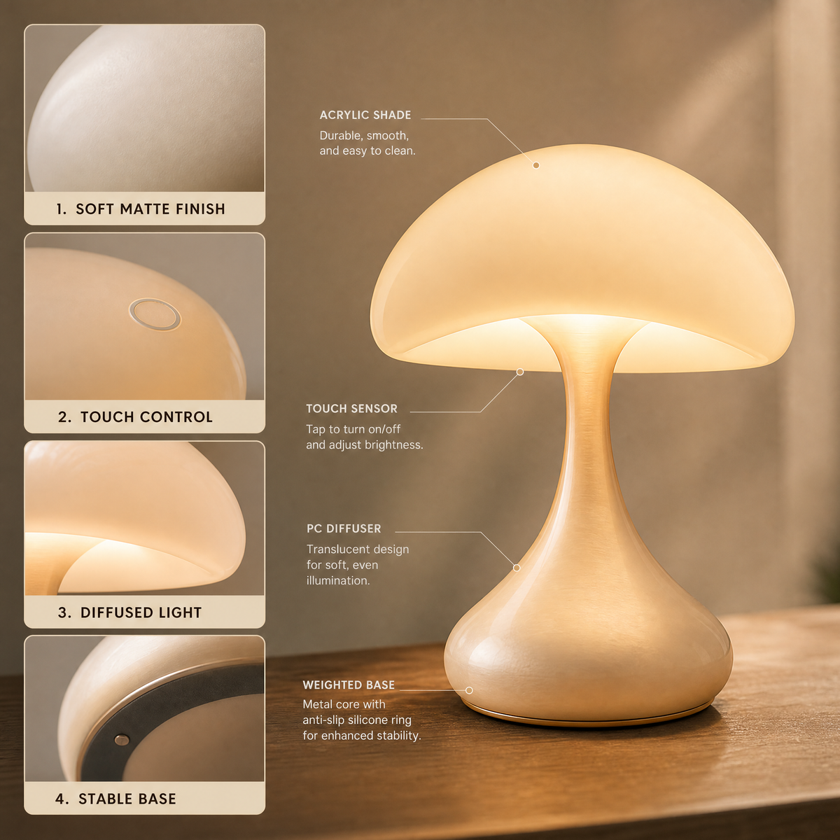 Varenlith™ Modern Mushroom Table Lamp