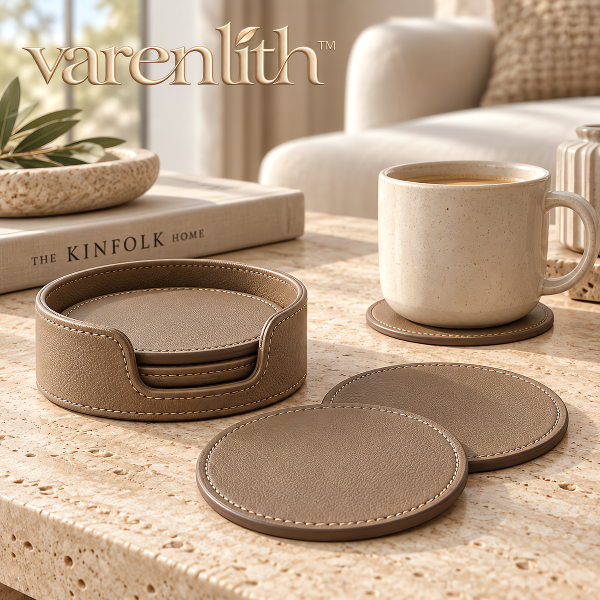 Varenlith™ Leather-Style Coaster Set with Holder