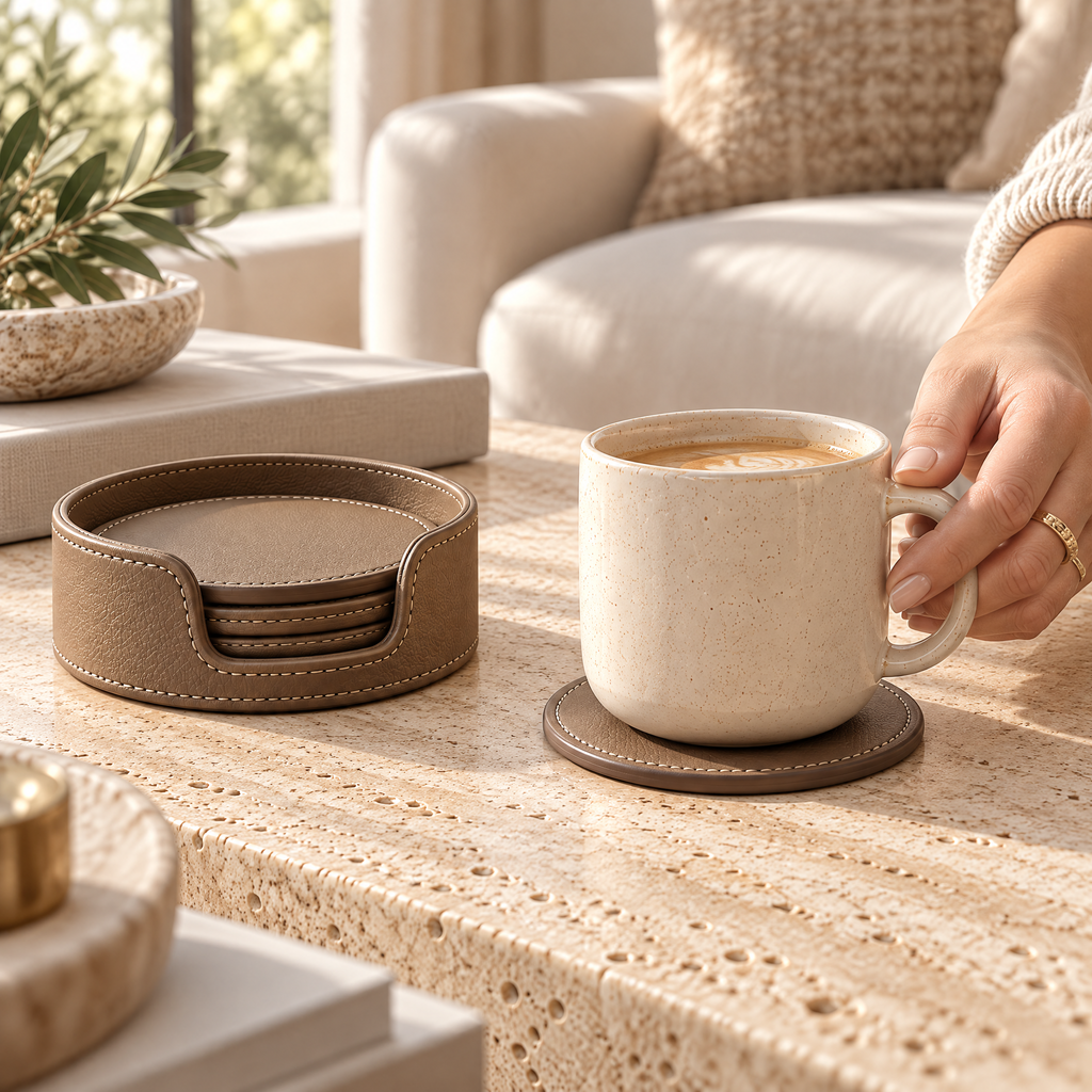 Varenlith™ Leather-Style Coaster Set with Holder