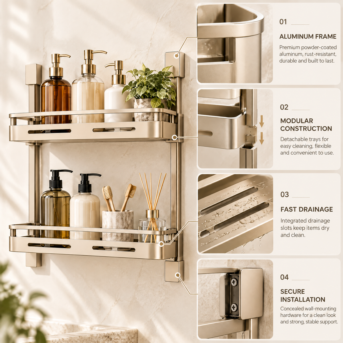 Varenlith™ 3-Tier Wall-Mounted Bathroom Shelf