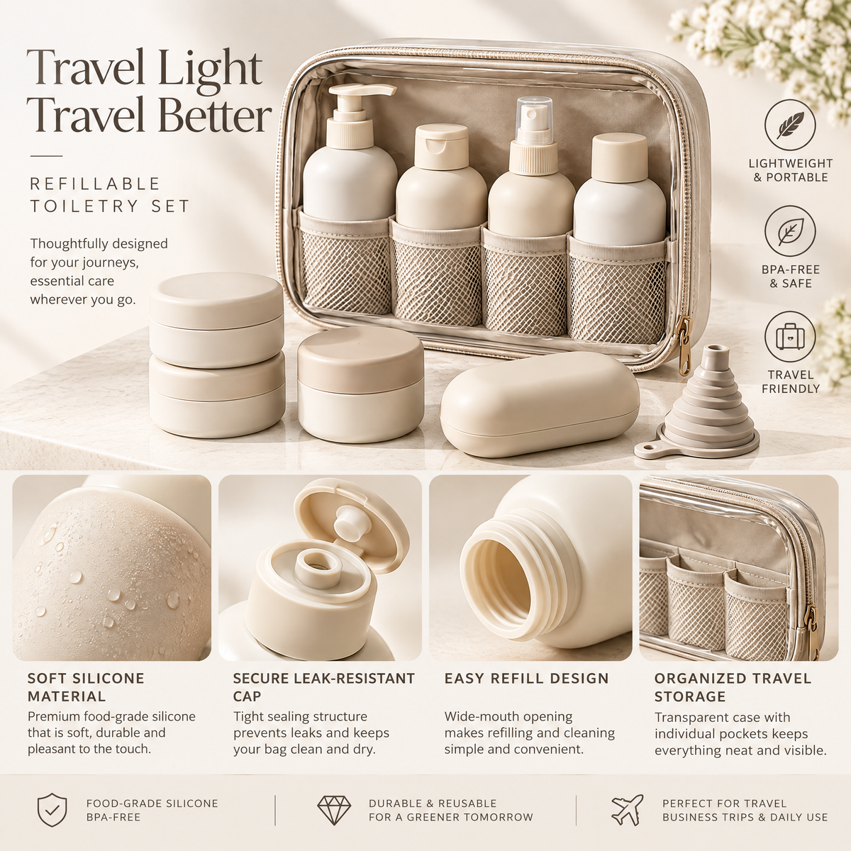 Varenlith™ Refillable Travel Toiletry Bottle Set